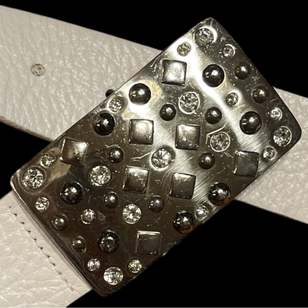Y2K Rhinestone Statement Belt White Leather 90s 2000s Glam